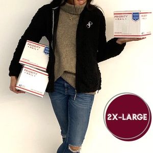 Poshmark Embroidered Black Zip Sherpa Sweater 2XL